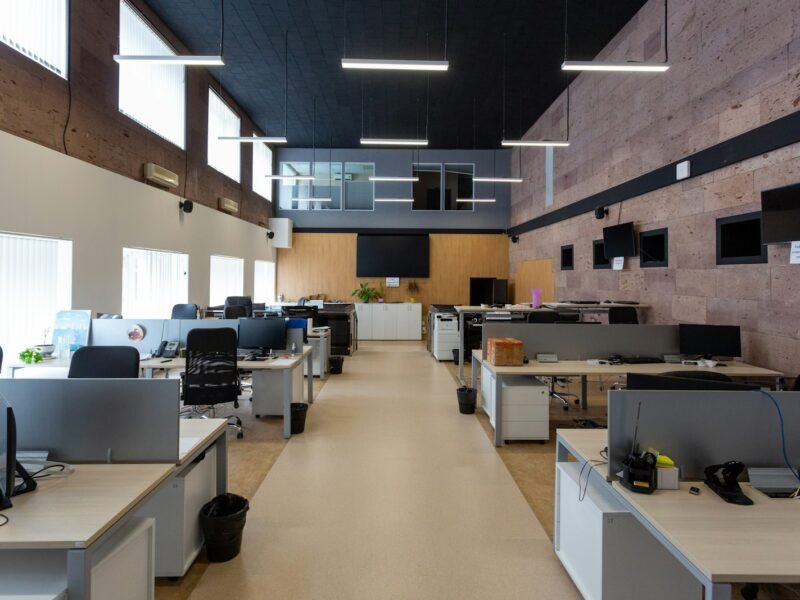 Open-plan office workstations designed for focus and comfort